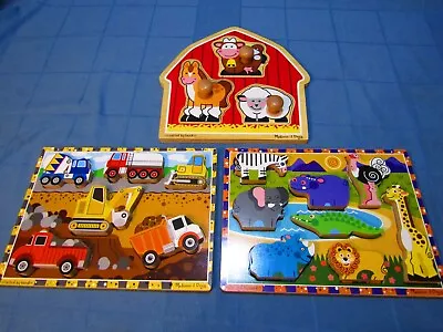 Melissa & Doug Puzzles Lot 3: Barnyard Animals  Chunky Safari & Construction A • $20