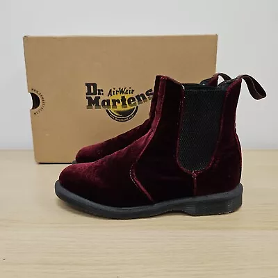 Dr Martens Womens Flora Chelsea Red Soft Velvet Ankle Boots Size Uk 4 Eu 37 • £95.99