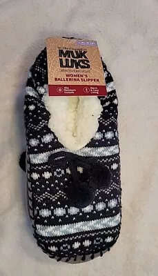 NWT Women's Sz L/XL 8-10 MUK LUKS Pom Pom Ballerina SLIPPERS Sherpa Lined • $14