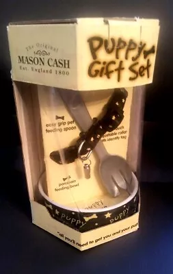 The Original Mason Cash Puppy Gift Set Porcelain Dog Feeding Bowl Collar Spoon • $26.97