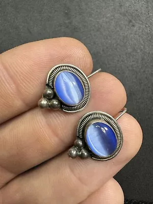 4g Vintage Sterling Silver 925 Blue Cats Eye Drop Earrings Jewelry Lot P • $5.30