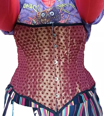 Red Gold Corset Mid-bust Plus Size 44in+ Steampunk Victorian Larp Fantasy • $56.85