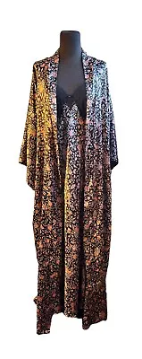 Vintage Olga Satin Floral Peignoir Robe Nightgown Gown Set 92214 94014 Size S L • $75