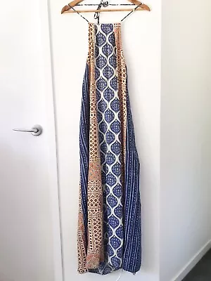 TIGERLILY Size 8 Multicoloured Halter Neck 100% Rayon Boho Maxi Dress • $30