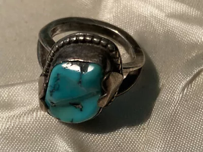 Vintage Handmade Native American Silver Rope Turquoise Ring Size 7 • $54