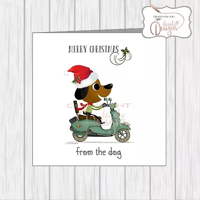 Scooter Christmas Card Lambretta Vespa From The Dog In Santa Hat - Pet Xmas • £3.25