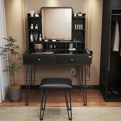 TC-HOMENY Vanity Set Makeup Dressing Table Desk With Charging Station & Mirror • $156.99