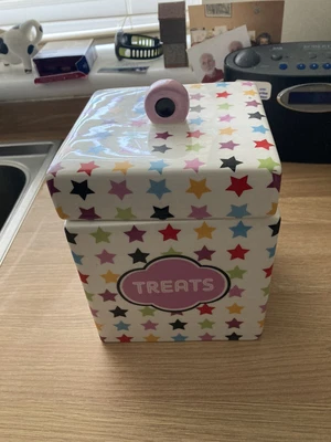 £3.50 • Buy Treat Square Storage Jar Ceramic Kitchen Container # Coloured Stars # Cat, Dog