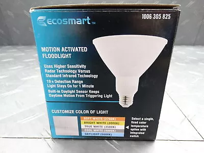 EcoSmart 150W PAR38 Dimmable CEC Flood LED Motion Sense Light Bulb G117P38MO5DUO • $13.99