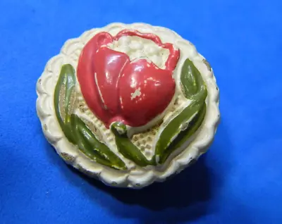 Large FLOWER Clay/Plaster Coat Button Antique Vintage W Back Mark • $7.99