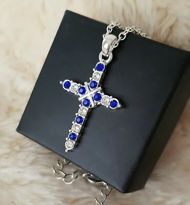 $5.99 • Buy Avon Beautiful Birthstone Blue Rhinestone Cross Necklace - September
