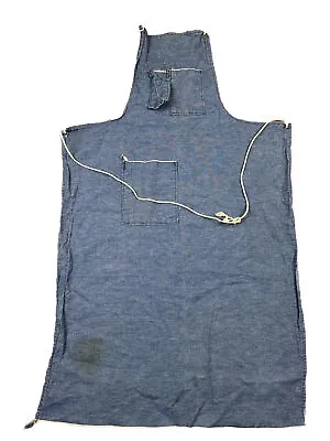 Vintage 60s Selvedge Denim Shop Apron Work Bbq Ceramics Orange Line Pocket • $29.99