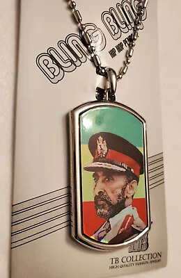 RASTAFARIAN  RASTAFARI  HAILE SELASSIE  Holographic Flag Dog Tag Necklace • $7.50