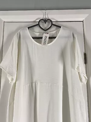 Made In Italy Dress One Size Ivory Oversized Lagenlook Tunic Summer Casual NEW • £11