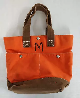 Orange Canvas Tote Bag Henry Brown HB2 Bag M Monogram 5 Pockets Double Handle • $21.97