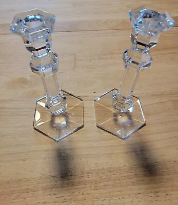 Val St Lambert Gardenia Pattern Belgium Crystal Cut Glass Pair Of Candlesticks  • $25