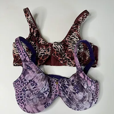 Lilyette Full Coverage Bra LOT Of 2 Size 36C Purple & Cheetah Print Underwire • $12.99