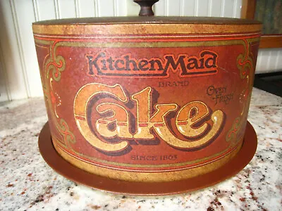Vintage Ballonoff Kitchen Maid Redish Brown Covered Tin Cake Box Round  Kitchen • $29.99