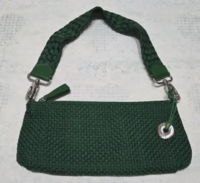 Vtg THE SAK Purse Handbag Clutch Small Kelly Green Woven Fabric Weave CUTE! • $15.99