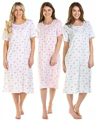 Jersey Short Sleeve Nightie Ladies Pink Blush Floral Nightdress Nightwear • £15.99