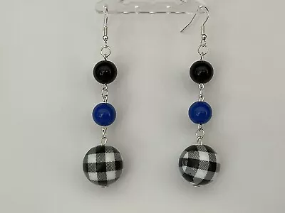 Long Drop 60’s Style Royal Blue Black And White Earrings • £5.50