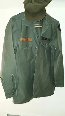 Vtg 1970s  US Army Fatigue  Utility Shirt 16 1/2 X34cap And Chevrons VII Corps • $18.95