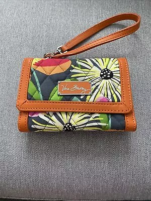 Vera Bradley ANNIVERSARY Wallet Wristlet Clutch Coin JAZZY BLOOMS Orange Leather • $20