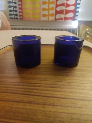 Two Iittala KIVI Marimekko Cobalt Blue Glass Votive Tealight Candle Holders  • $50