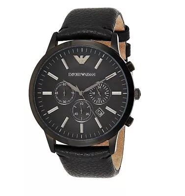 New Genuine Emporio Armani Mens Watch Renato Ar2461 Leather Strap & Black Dial • £74.79