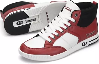 Mens Dexter DAVE HI TOP Bowling Shoes Black/Red High Sizes 8 - 13 • $89.95