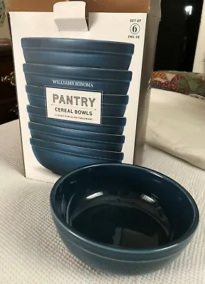 Set Of 6 Williams Sonoma Blue Pantry 6.25  Porcelain Cereal Bowls New * • $35