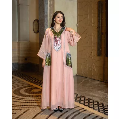 Dubai Abaya Women Muslim Sequin Maxi Dress Islamic Party Gown Moroccan Arab Gown • $44.66