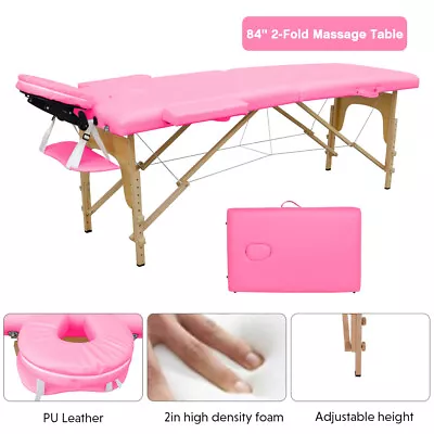 84''L 2-Folding Massage Bed Spa Bed Foldable Salon Bed Portable Beauty Rose • $71.25