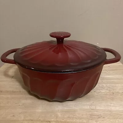 Paula Deen 5 Quart Burgundy Red Enamel Cast Iron Oval Dutch Oven Roaster W/ Lid  • $45