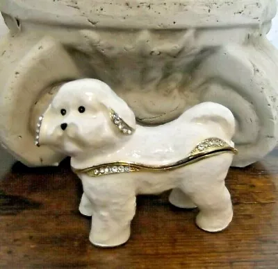 Bichon Frise Dog Collectible Trinket Box Jeweled Enameled NIB - So Cute! • $27.20