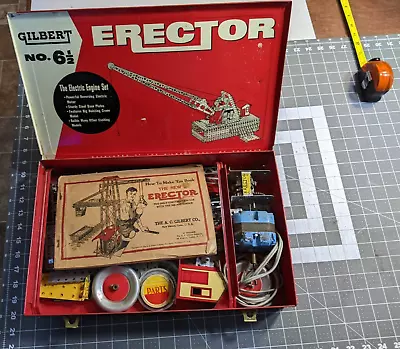 Vintage 1950's ERECTOR 6 1/2 Reversing Motorized Set A.C. Gilbert How To Book • $35