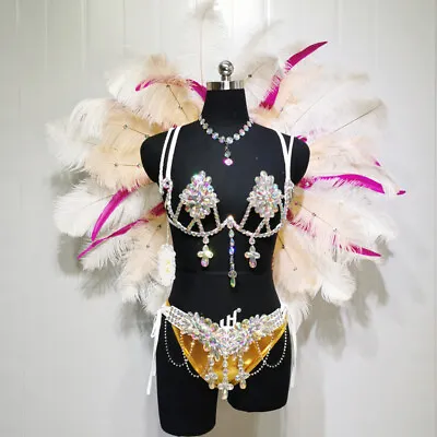 £984.23 • Buy Women Carnival Wire Bra+Panty+Feather Headdress Sexy Dancing Costume Outfits