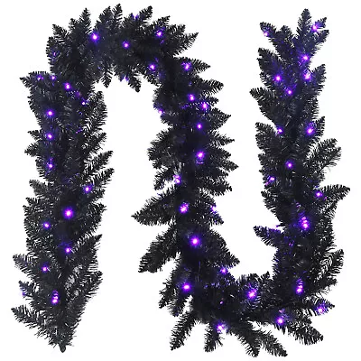 Costway 9ft Pre-lit Christmas Halloween Garland Black W/ 50 Purple LED Lights • $29.99