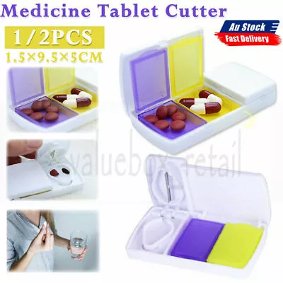 $8.25 • Buy 2X Pill Cutter Box Grinder Medicine Box Tablet Crusher Pill Splitter StorageCase