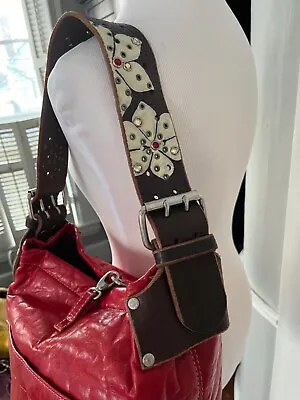 Tylie Malibu 2fer Utility Leather Red +Brown  Purses Swarovski Crystal Int Strap • $125