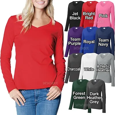 Ladies V-Neck Long Sleeve T-Shirt Womens Top Soft Cotton Tee XS-XL 2XL 3XL 4XL • $9.99