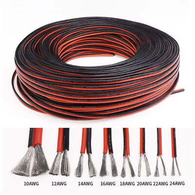 Twin 2-Core Flexible Silicone Cable 8/10/12/14/16/18/20/24/26AWG Wire Red-Black • £3.18