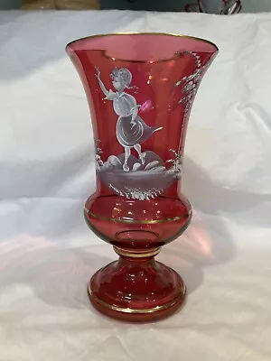 Mary Gregory Hand Painted Made In Germany Cranberry Vase With Gold Edging VTN • $16.70