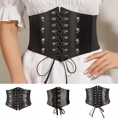 Women Lace Up Wide Corset Belt Cincher Waist Belt Elastic Stretch Body Shapewear • £10.12