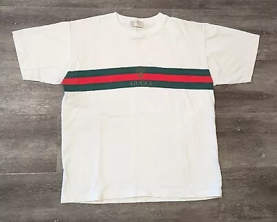 Vintage Made In Italy White Gucci W/ Sherry Line Stripe White T Shirt  • $300