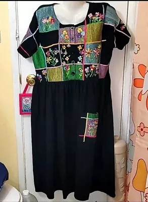 Michael Simon Women's Xl Dress Maxi Embroidered Multicolored Flowers Cotton B30 • $60