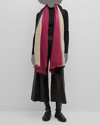 $435 Bajra Women's Pink Black Ombré Webby Nepal Fringe Knit Cashmere Wrap Scarf • $159.98