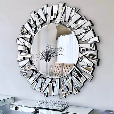 Round Wall Mirror For Living Room Large Elegant Silver Glass Mirror Home Decor • $149.90