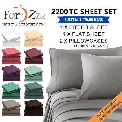 $28.99 • Buy 2200TC Ultra Soft 4 Pieces Flat Fitted Sheet Set Single/KS/Double/Queen/King Bed