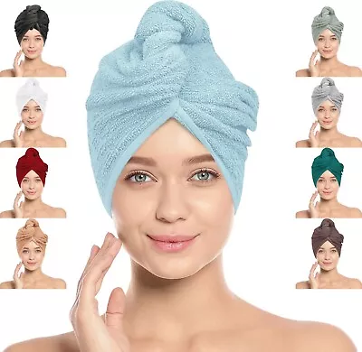 100% Cotton After Shower Hair Drying Wrap Towel Quick Dry Hair Hat Cap Turban  • £5.15